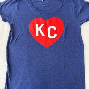 Charlie Hustle Adult large Blue S/S Heart Kansas City KC Graphic T-shirt E39
